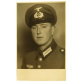 Wehrmacht Pionier in Waffenrock and visor hat studio portrait